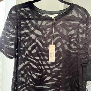 Rebecca Taylor -NWT black cut out sheer short sleeve top. size 8
